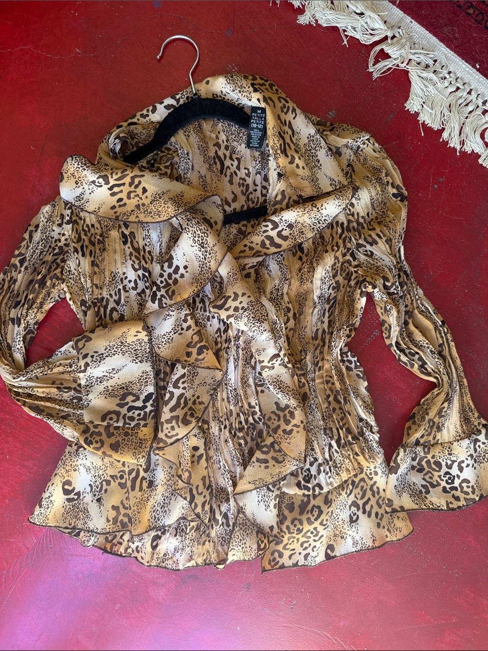 Animal Print Ruffle Blouse Jacket - Brown Leopard